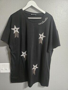 Nashville Sparkly Star with Fringe Oversized Tshirt